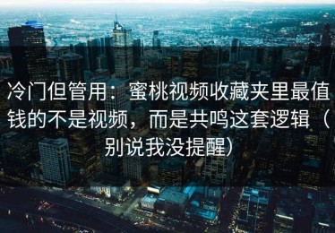 冷门但管用：蜜桃视频收藏夹里最值钱的不是视频，而是共鸣这套逻辑（别说我没提醒）