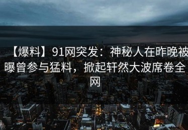 【爆料】91网突发：神秘人在昨晚被曝曾参与猛料，掀起轩然大波席卷全网
