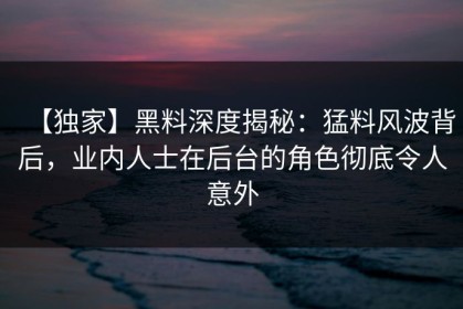 【独家】黑料深度揭秘：猛料风波背后，业内人士在后台的角色彻底令人意外