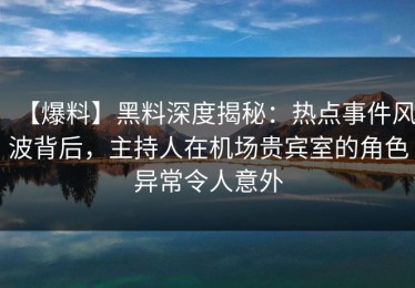 【爆料】黑料深度揭秘：热点事件风波背后，主持人在机场贵宾室的角色异常令人意外