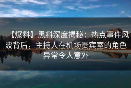 【爆料】黑料深度揭秘：热点事件风波背后，主持人在机场贵宾室的角色异常令人意外