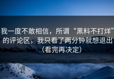 我一度不敢相信，所谓“黑料不打烊”的评论区，我只看了两分钟就想退出（看完再决定）