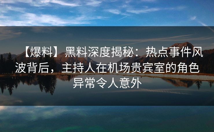 【爆料】黑料深度揭秘：热点事件风波背后，主持人在机场贵宾室的角色异常令人意外