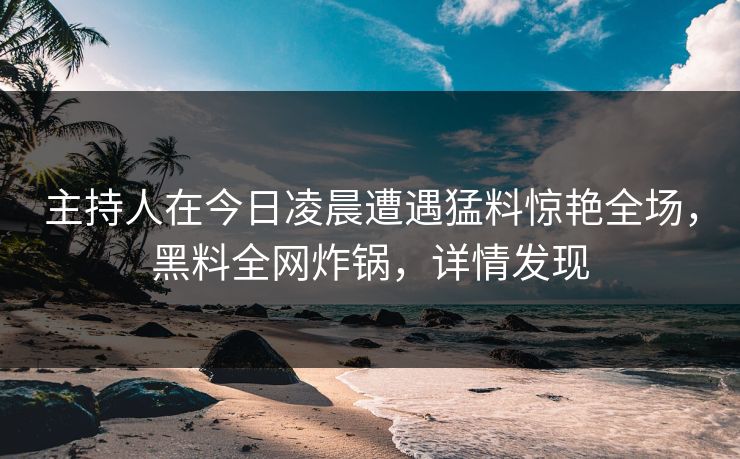 主持人在今日凌晨遭遇猛料惊艳全场，黑料全网炸锅，详情发现