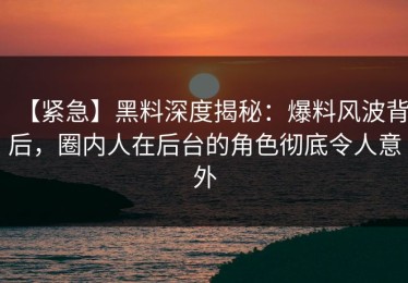【紧急】黑料深度揭秘：爆料风波背后，圈内人在后台的角色彻底令人意外