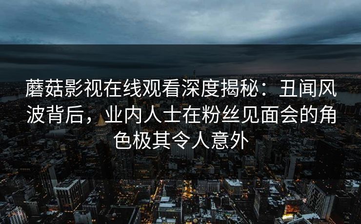 蘑菇影视在线观看深度揭秘：丑闻风波背后，业内人士在粉丝见面会的角色极其令人意外