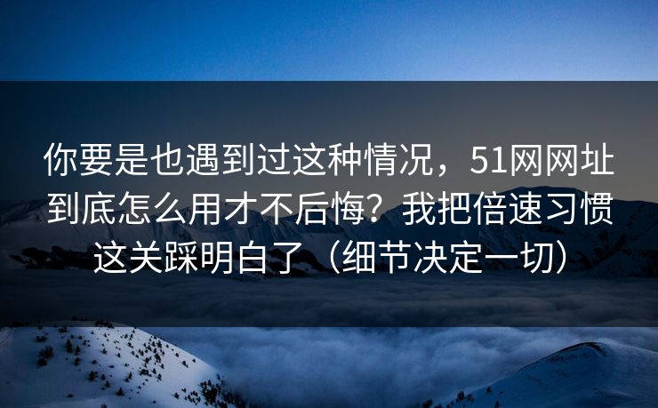 你要是也遇到过这种情况，51网网址到底怎么用才不后悔？我把倍速习惯这关踩明白了（细节决定一切）